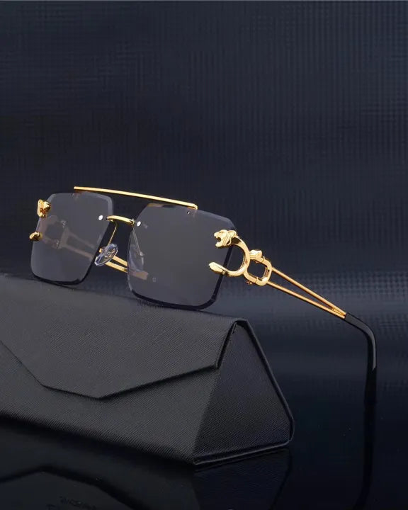 UrbanHive.pk Vintage Rimless Square Oversize Sunglasses For Men & Women - Seaside Cheetah Decoration Retro Punk Sun Glasses For Girls & Boys - UV400 Protection Unisex Eyewear Fashion Shades for Ladies - Double Bridges with Gradient Lens